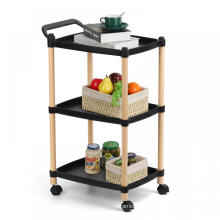 Kitchen Plastic Black Cart with Movbable Wheels